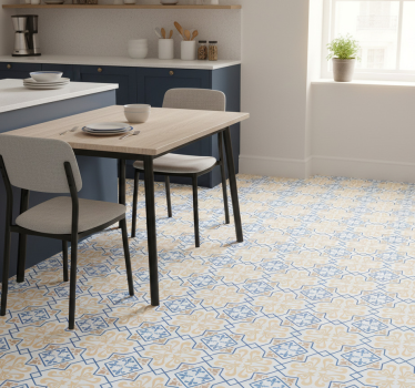 Kitchen vinyl mat with blue lines portuguese tile pattern - TenStickers
