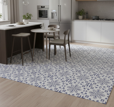 Kitchen vinyl mat with cute blue and white tile design - TenStickers