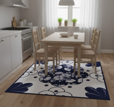 Kitchen vinyl mat with floral tile pattern - TenStickers