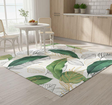 Kitchen vinyl mat with green and gold leaf art - TenStickers