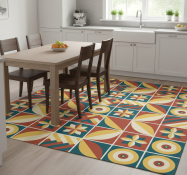 Kitchen vinyl mat with green and orange tile pattern - TenStickers