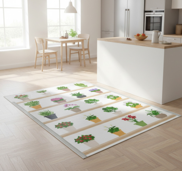 Kitchen vinyl mat with houseplants on shelves - TenStickers