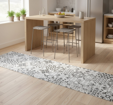 Kitchen vinyl mat with intricate greyscale mosaic - TenStickers
