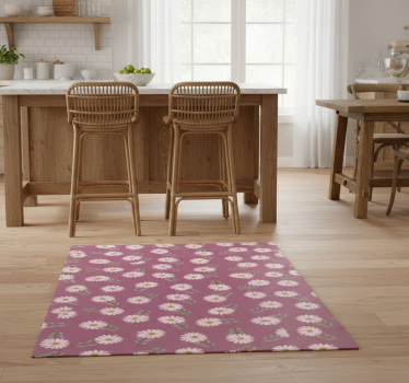 Kitchen vinyl mat with little pink daisies pattern - TenStickers