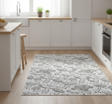 Kitchen vinyl mat with monochrome hand-drawn mushrooms - TenStickers