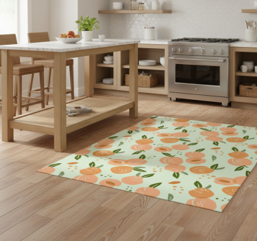 Kitchen vinyl mat with peaches on green background - TenStickers