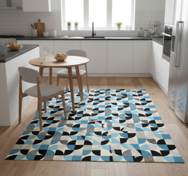 Kitchen vinyl mat with retro blue bauhaus design - TenStickers