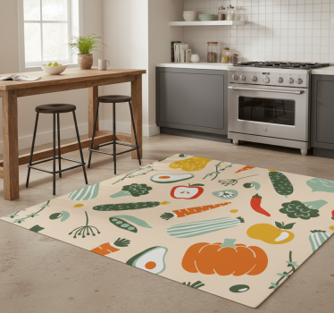 Beige food pattern kitchen vinyl mat - TenStickers