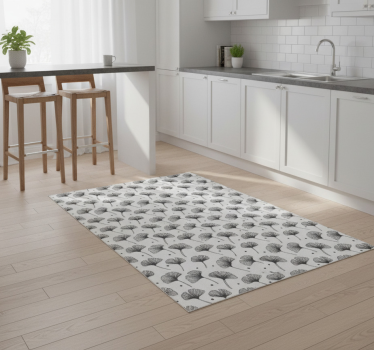 Kitchen vinyl mat with white ginkgo leaf pattern - TenStickers