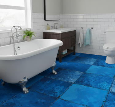 Marine blue square motif bathroom mat - TenStickers