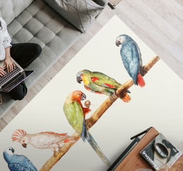 Modern gray with birds and branches flower rug - TenStickers