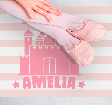 Monocolor castle with princesses and name personalised vinyl rug - TenStickers