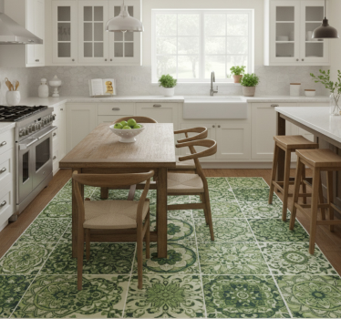 Moss green kaleidoscope kitchen vinyl mat - TenStickers
