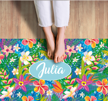 Multicolor flowers blue background personalised vinyl rug - TenStickers