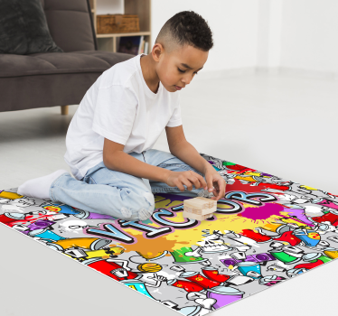 Multicolour graffiti personalised vinyl rug - TenStickers