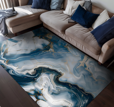 Navy blue & White colors marble rug - TenStickers