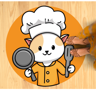 Orange chef cat kitchen mat - TenStickers