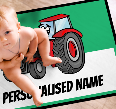 Personalised red tractor personalised vinyl rug - TenStickers