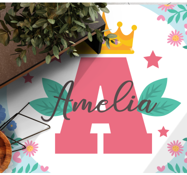 Crowned initial and name kids rug - TenStickers