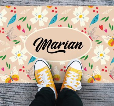Custom beige floral bedroom carpet - TenStickers