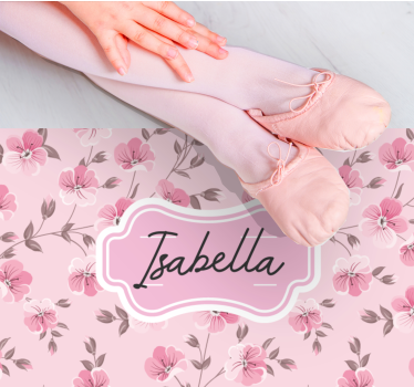 Pink floral design with name teenage bedroom rug - TenStickers