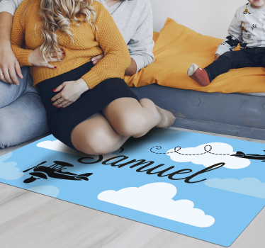 Sky planes with name kids rug - TenStickers
