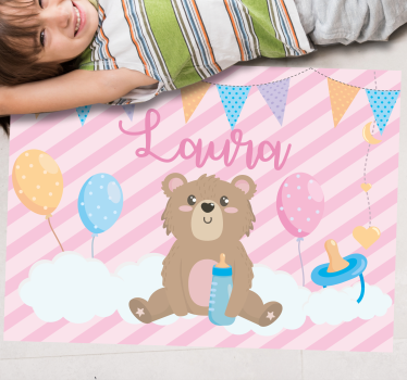 Festive bear with name nursery rug - TenStickers