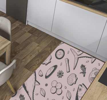 Seafood inspired motif kitchen mat - TenStickers