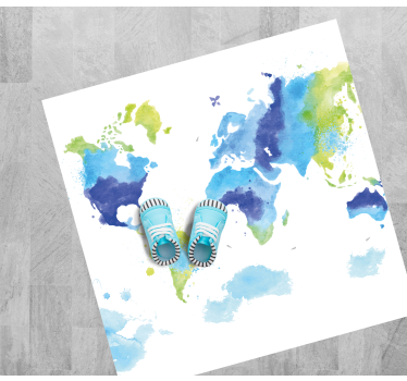 Shades of blue on the world map carpet runners for halls - TenStickers