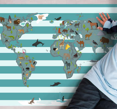 Simple colors with cartoon animals and trees vinyl map rug - TenStickers