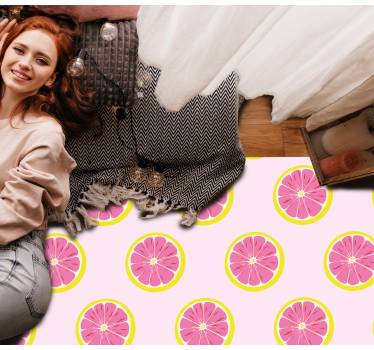 Slices of neon pink grapefruit kitchen floor mat - TenStickers