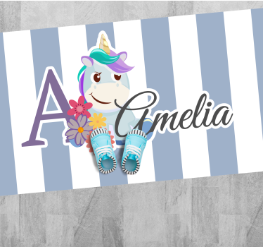 Striped unicorn with name kids rug - TenStickers