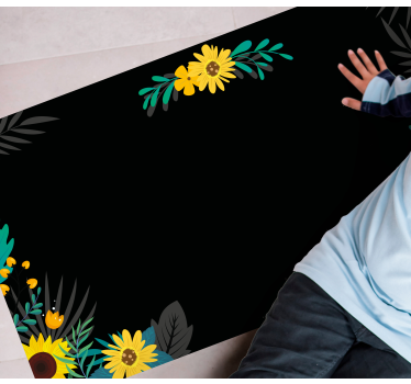 Sunflowers on black background flower rug - TenStickers