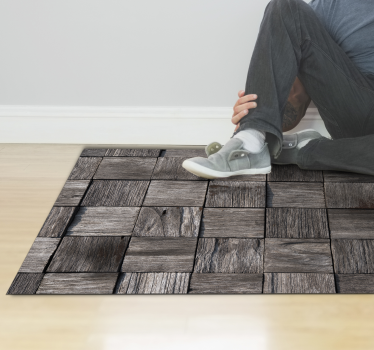 Grey squares design wood effect rug - TenStickers