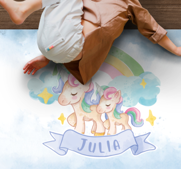 Unicorn family illustration kids rug - TenStickers