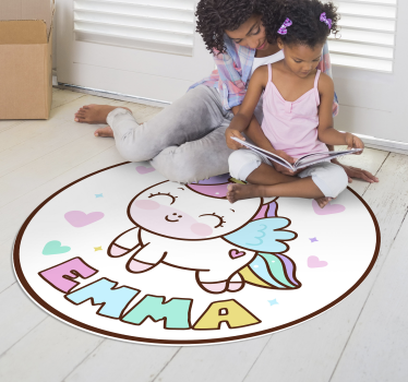 Unicorn girl personalised vinyl rug - TenStickers