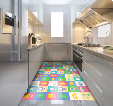 Vibrant Kitchen Symbols kitchen mat - TenStickers