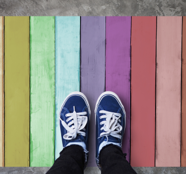 Vibrant rainbow lines wood effect rug - TenStickers