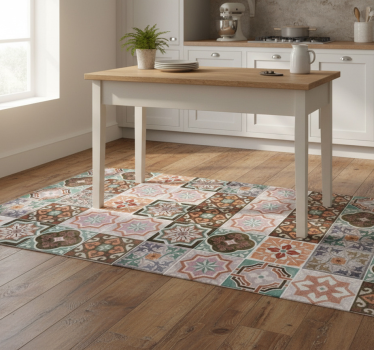 Vivid terracotta patchwork kitchen vinyl mat - TenStickers