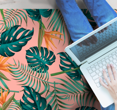 Watercolor green and pink tropical  flower rug - TenStickers