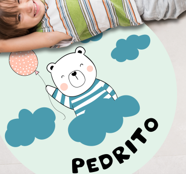 White baby bear on blue cloud personalised vinyl rug - TenStickers
