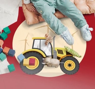 Yellow and Red Tractor kids vinyl carpet - TenStickers