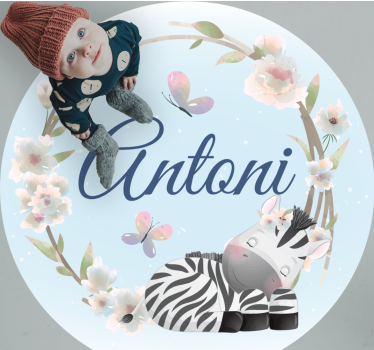 Baby zebra with name nursery rug - TenStickers