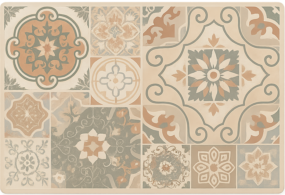 Cement tiles various sizes living room rug - TenStickers
