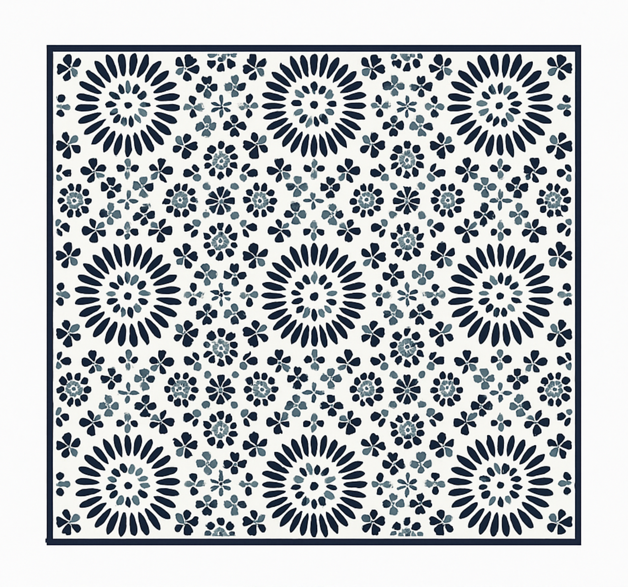 Geometric floral pattern blue rug - TenStickers