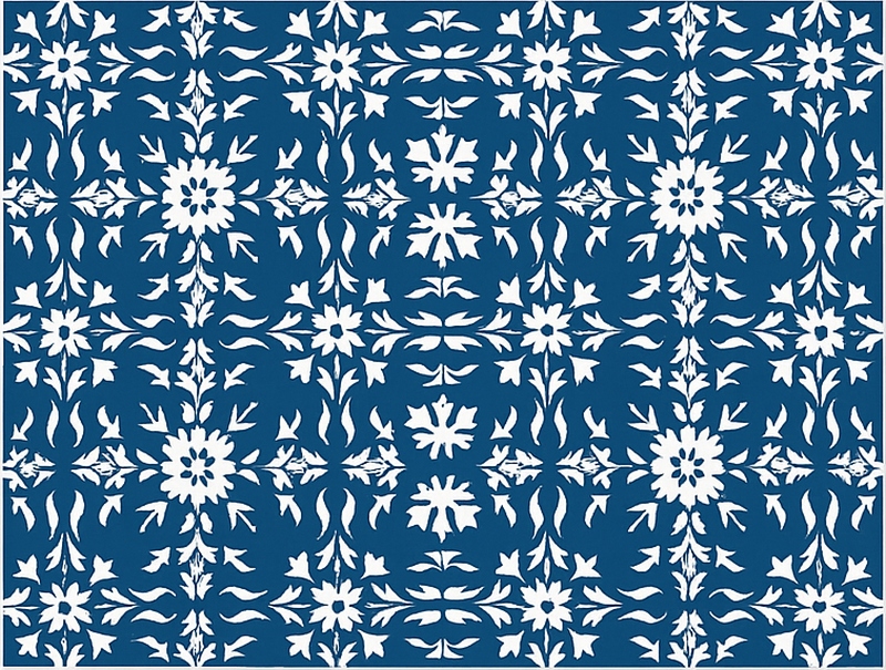 White tiled pattern blue rug - TenStickers