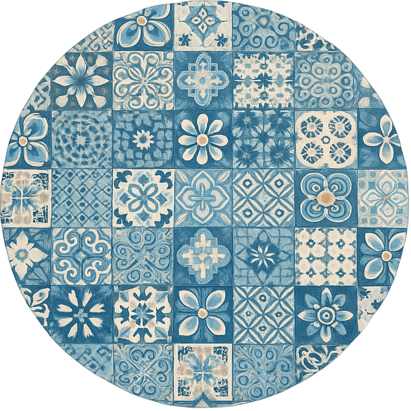 Circular mosaic tiles blue rug - TenStickers