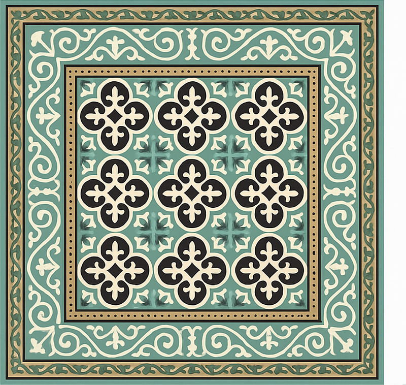 Ornate Encaustic Border dining room rug - TenStickers