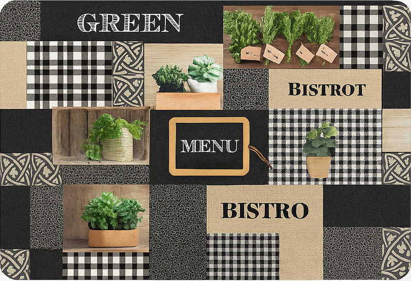 Black and white bistro kitchen vinyl mat - TenStickers