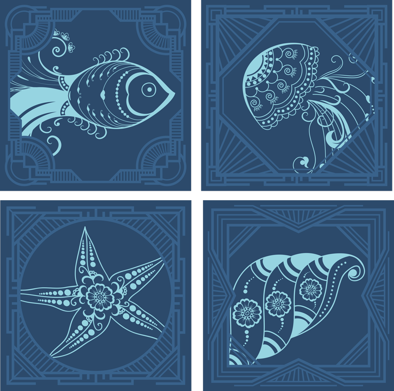 Animal mat with blue decorative tiles - TenStickers